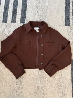 Wilfred Little Cropped Jacket Brown Aritzia Button Front Minimal Blazer